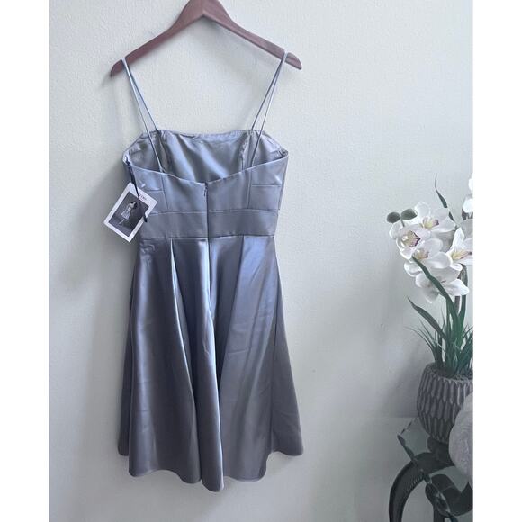 New WTOO By Watters Gray Satin A-Line Prom Flared Midi Bridesmaid Formal Dress 8 - Picture 2 of 7